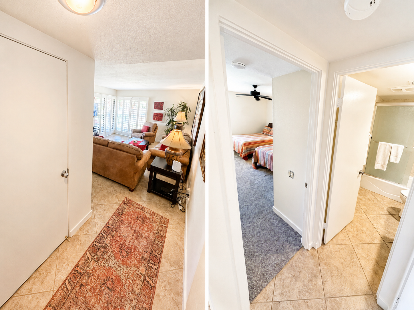 Interior hallway and guest room approach collage
