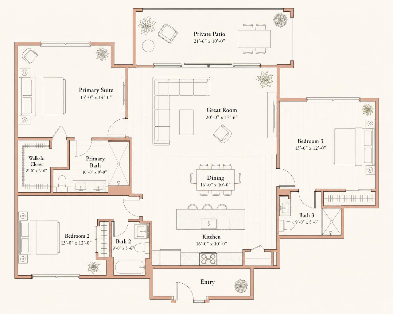 Floor plan of Units 282/283 at Shadow Mountain Resort